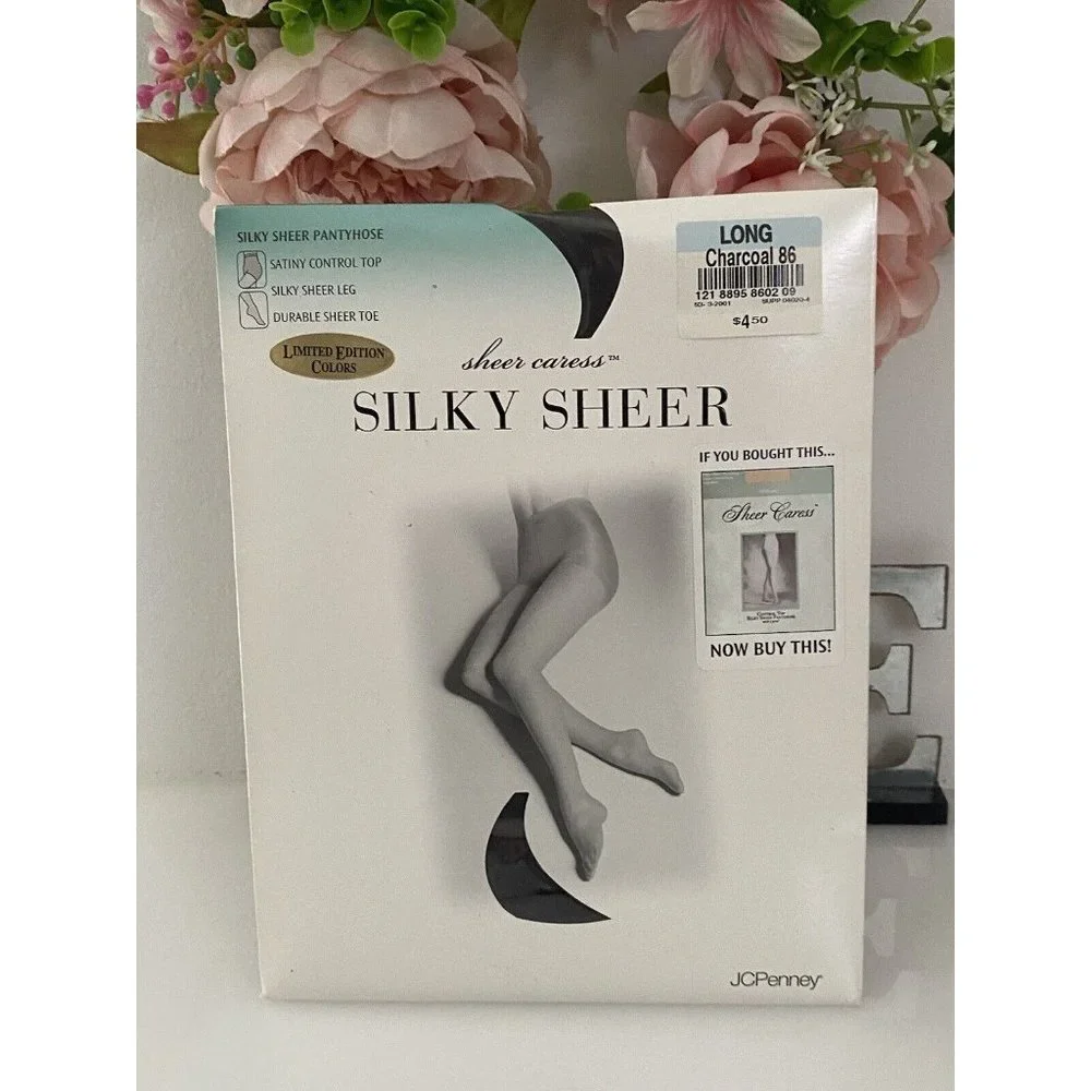 JcPenney Lot of 2 Sheer Caress Silky Sheer Long‎ Charcoal 86 New Control Top Vtg